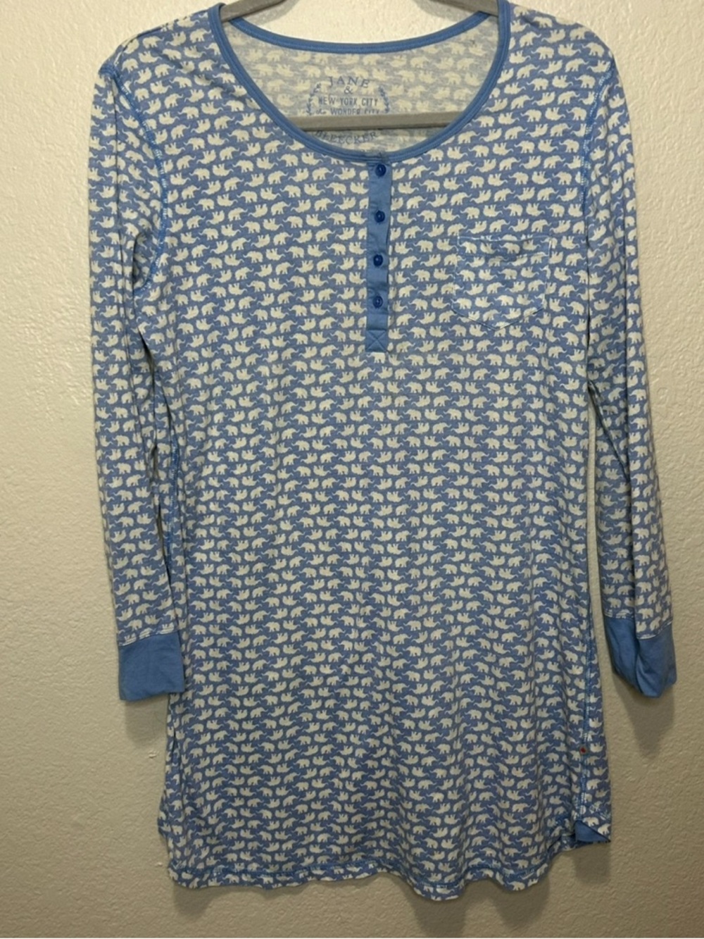 Jane & Bleecker Blue Elephant Print Nightgown Size M Cozy Lounge Sleep Dress
